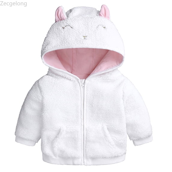 Zecgelong Girls Winter Coat Rabbit Ears Hooded Jacket Zipper Thicken Windproof Warm Outwear