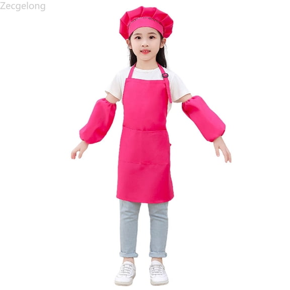 Zecgelong Kid Art Smock Solid Color Apron Sleeve And Hat Three Piece Set For Children Printed Artist Painting Aprons Smocks With Long Sleeve Girls Long Sleeve Smocks Size for Girl 9-12 Years