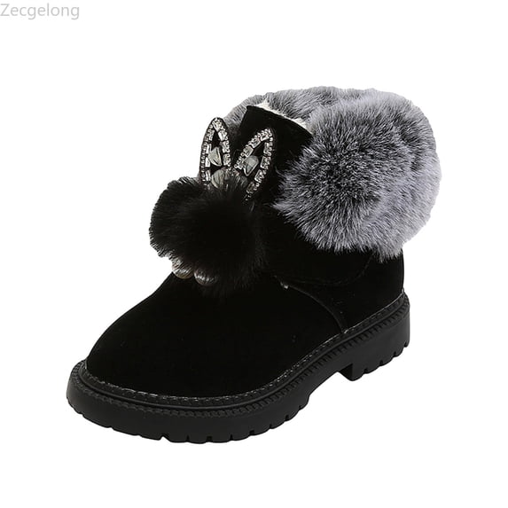 Zecgelong Kids Baby Girls Warm And Soft Shoes Princess Shoes Fashion Hairball Cotton Boots Snow Boots Snow Shoes Baby Sneakers Size US:7 Black