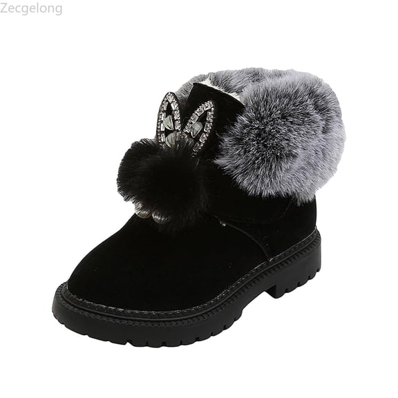 Zecgelong Kids Baby Girls Warm And Soft Shoes Princess Shoes Fashion Hairball Cotton Boots Snow Boots Snow Shoes Baby Sneakers Size US:7 Black