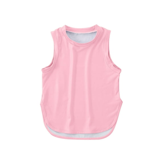 Zecgelong Kids Girls Summer Athletic Solid Color Tank Tops Split Curved Hem Sleeveless Shirts For Gym Yoga Running Girls Short Sleeve Tops Size 4-5 Years