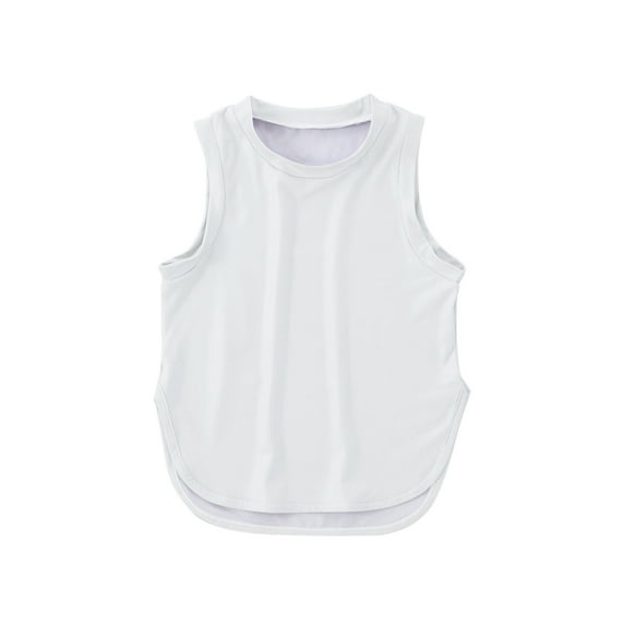 Zecgelong Kids Girls Summer Athletic Solid Color Tank Tops Split Curved Hem Sleeveless Shirts For Gym Yoga Running Girls Short Sleeve Tops Size 6-7 Years