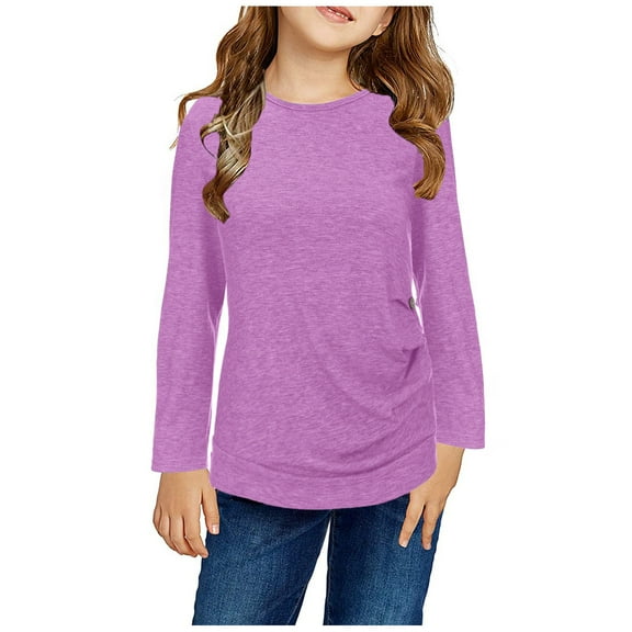 Zecgelong Kids Girls Tunic Tops Crewneck Ultra Soft Solid Color Long Sleeve Comfortable Casual Pullover Sweatshirt with Side Buttons Girls Tie-Dye Crop Tops for Kids Size 12-13 Years