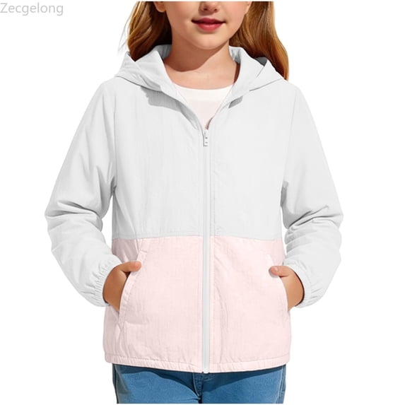 Zecgelong Kids Hooded Zip Up Long Sleeve Sun Jacket With Pockets For Boys And Girls