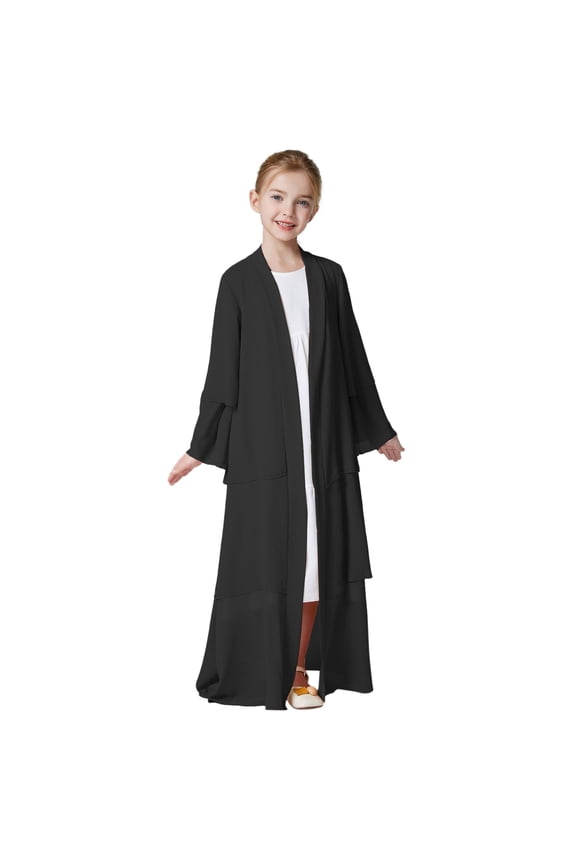 Kids Muslim Chiffon Abaya For Girls Open Front Cardigan Dress Robe Girls Back to School Dresses Size 5-6 Years