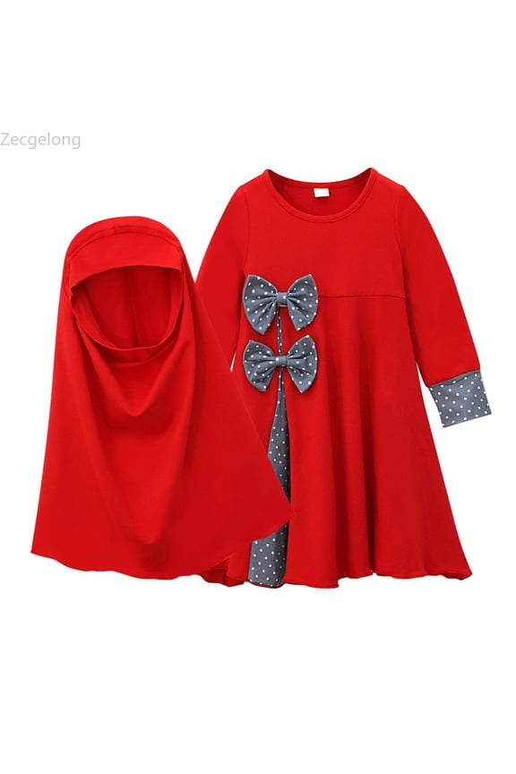 Baby Girls' Ramadan Abaya With Hijab Full Length Robe Burka Maxi Little Kid Toddler Baby Girl Dresses Girls 2 Piece Sets Age 2-3 Years