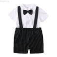 thumbnail image 1 of Zecgelong Baby Boys Gentleman Bowtie Suit Striped Suspender Shorts Shirt Tops Set Outfids 2PCS Clothes Boys Summer Outfits Sets Size 2-3 Years, 1 of 5