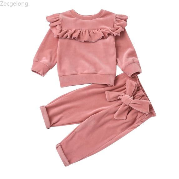 Zecgelong Baby Boys Girls Cotton Solid Autumn Long Sleeve Pants Pullover Sweatshirt Set Clothes Girls Outfits Sets Age 6-12 Months