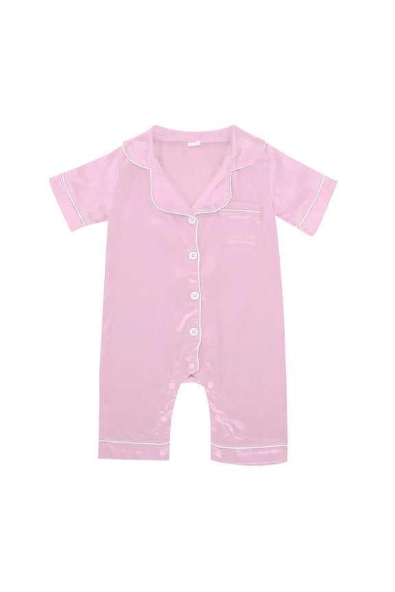 Baby Girl Boy Silk Pajamas Rompers Button Down Short Sleeve Satin Pj's Jumpsuit Girls Romper Outfits Size 18-24 Months