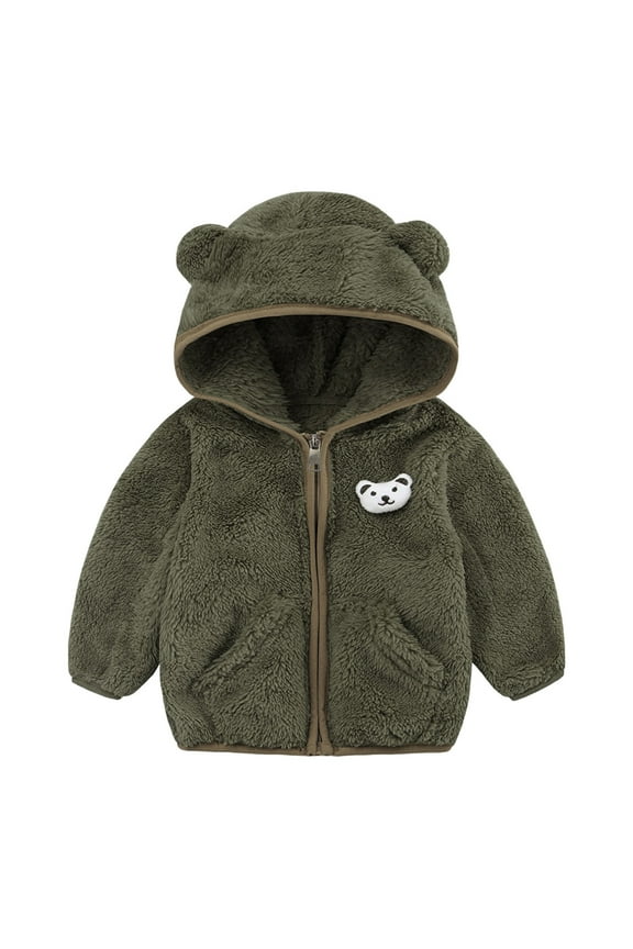 Baby Girls Boys Jacket Bear Ears Hooded Outerwear Zipper Warm Winter Coat Size 18-24 Months