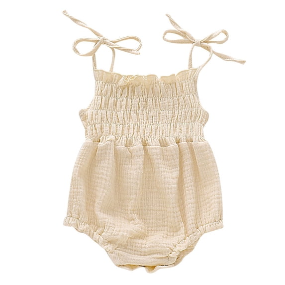 Zecgelong Baby Girls Sleeveless Solid Linen Romper Sling Backless Jumpsuit Outfits Girls Summer Rompers Size 12-18 Months