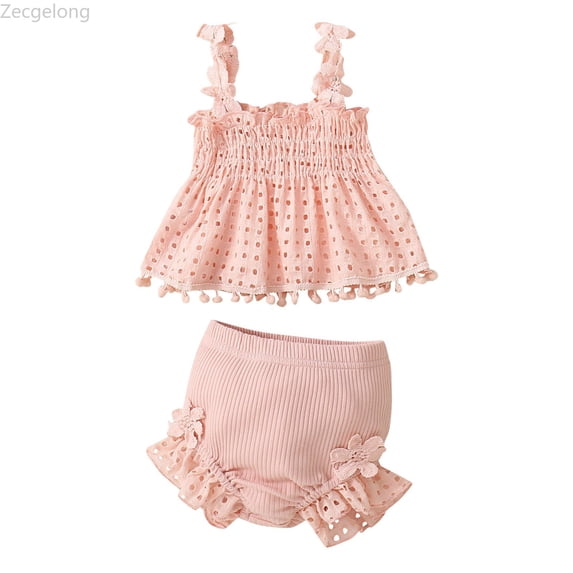 Zecgelong Baby Girls Spring Summer Solid Cotton Sleeveless Tops Shorts Outfits Girls 2 Piece Sets Age 6-12 Months