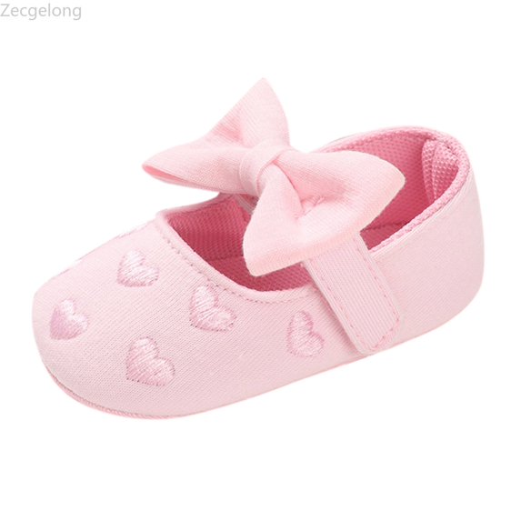 Zecgelong Toddler Kids Girls Heart Print Bow Cotton Shoes Soft First Walking Shoes Baby Sneakers Size US:5 Pink