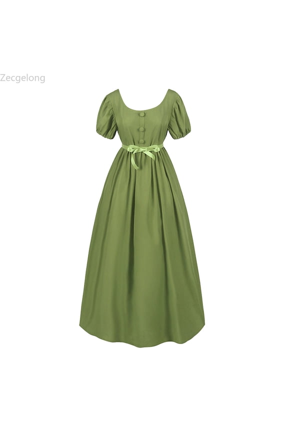 Plus Size Big Girls Regency Dresses Ruffled Classical Puff Sleeve Empire Waist Dress Belt Gown Girls Dresses Size 17-18 Years Green