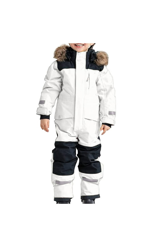 Snowsuit Children's Boys Ski Suit Thermal Ski Overall Winter Warm Snow Overall Windproof Winter Suit With Removable Hood Mud Suit Boys Rompers For Birthday Size 4-5 Years