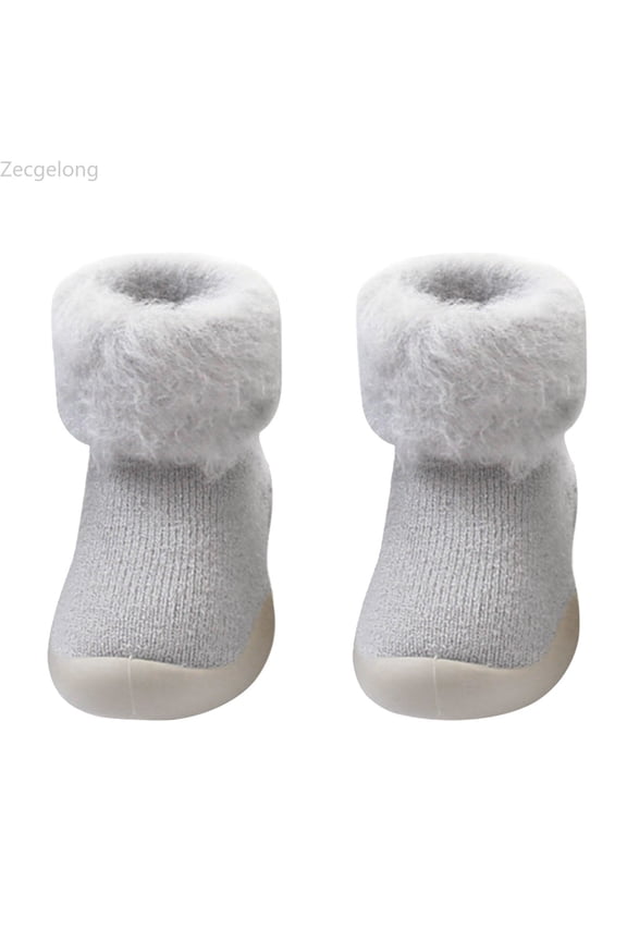 Socks Slipper Baby Girls Kids Solid Knit Stocking Soft Warm Shoes Toddler Boys Sole Rubber Baby Shoes Baby Sneakers Size US:5.5 Gray