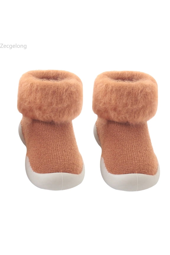 Socks Slipper Baby Girls Kids Solid Knit Stocking Soft Warm Shoes Toddler Boys Sole Rubber Baby Shoes Baby Sneakers Size US:5.5 Orange