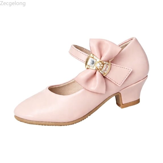 Zecgelong Sparkly Girls Low Heel Bow Sandals Little Kid Big Kid 4-12 Years Dressy Party Daily Footwear