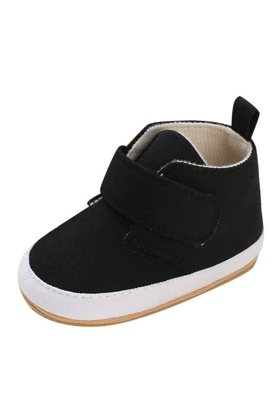 Spring And Autumn Children Baby Toddler Shoes Boys And Girls Casual Shoes Light Flat Sole Solid Color High Top Hook Loop Comfortable Sneakers Size US:4 Black
