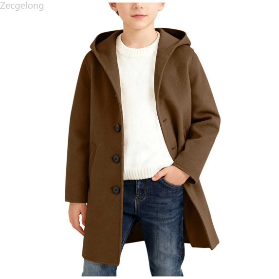 Zecgelong Spring Autumn Coat Button Down Hooded Coat Jacket For Girls And Boys Classic Trench Style Outerwear For Kids