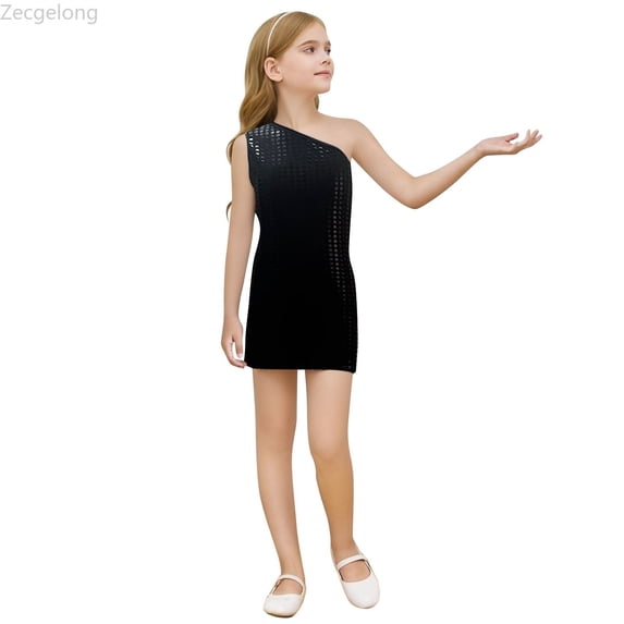 Zecgelong Square Sequin Sleeveless Dress Girls Party Outfit Black 3-4 Years