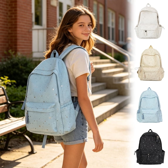 Zecgelong Starry Print Backpack Large Capacity Lightweight Student Commute Daypack Multicolor