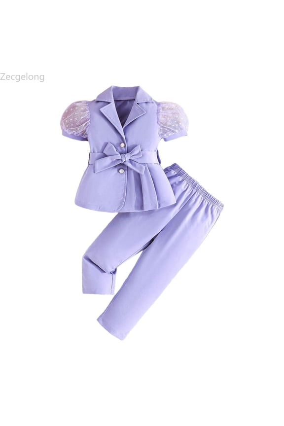 Stylish Girls Two Piece Outfit Fashion Sleeve Blouse With Mesh Sheer And Tailored Long Pants For Toddlers And Kids Girls 2 Piece Sets Age 2-3 Years