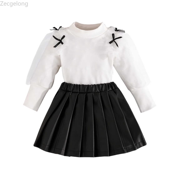 Zecgelong Stylish Solid Color Knit Long Sleeve Top And Skirt Outfit For Girls Toddler Casual Wear Ensemble Girls Outfits Sets Age 2-3 Years