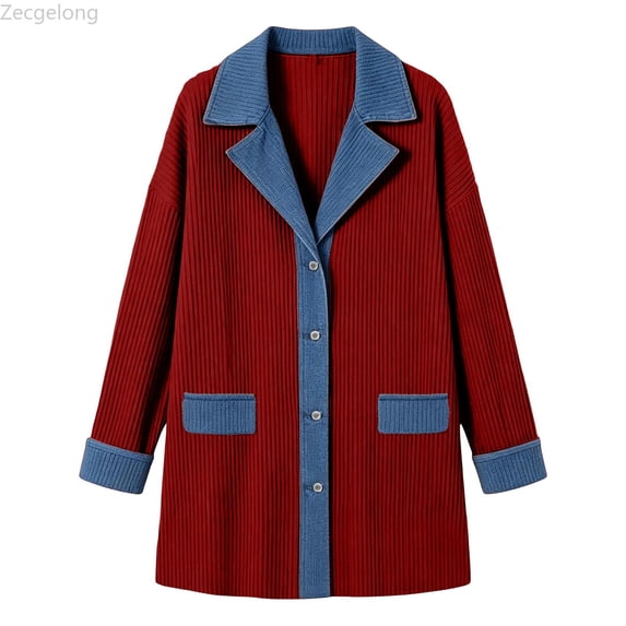 Zecgelong Stylish Two Tone Denim Outerwear For Girls Casual Warm Jacket With Comfortable Fit