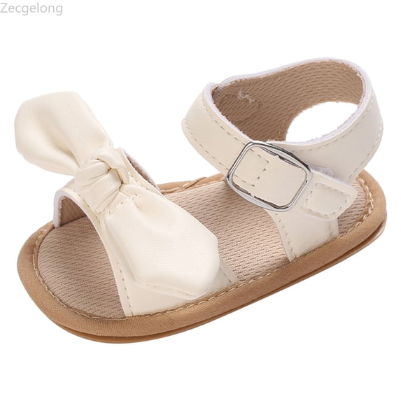 Zecgelong Summer Children Toddler Shoes Girls Sandals Flat Bottom Lightweight Open Toe Breathable Comfortable Solid Color Bow Hook Loop Buckle Strap Baby Sandals For Girls Size 4 White
