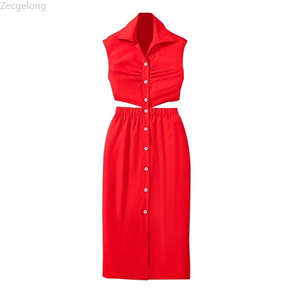 Zecgelong Summer Fashion Girls' Sleeveless Hollow Back Bodycon Shirt Dress For Teens Girls Summer Dresses Size 8 Years Red