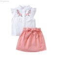 thumbnail image 1 of Zecgelong Summer New Sleeveless Lapel Button Button Embroidered Top + Solid Color Bow Skirt Fashion Girls Set Girls Summer Sets Age 15-24 Months, 1 of 5