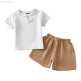 thumbnail image 1 of Zecgelong Summer Short Sleeve Set For Baby Boys And Girls Children's Cotton And Linen Button Short Sleeve T Shirt Shorts Thin Cute Set Boys Summer Outfits Sets Size 4-5 Years, 1 of 3