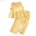 thumbnail image 1 of Zecgelong Summer Toddler Girls Sleeveless Plaid Vest T Shirt Tops Ruffles Pants Outfits Girls Holiday Sets Age 6-12 Months, 1 of 4