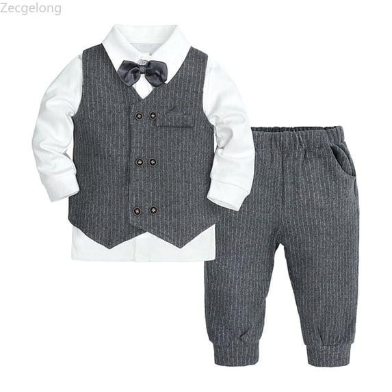 Zecgelong Toddler Baby Boy Clothes Suit Gentleman Wedding Outfits Formal Dress Shirt Bowtie Vest Suspender Pants Boys Suits Size 3-4 Years