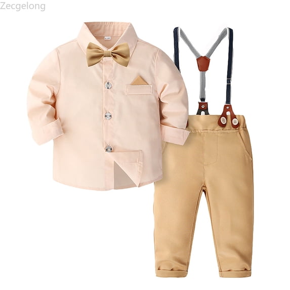 Zecgelong Toddler Baby Boy Suit Clothes Gentleman Wedding Outfits Long Sleeve Dress Shirt + Suspender Pants + Bowtie Size 2-3 Years