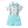 thumbnail image 1 of Zecgelong Toddler Boy Outfits Boys Suits Gentleman Short Sleeve Button Shirts+Bowtie+Suspender Shorts Formal Clothes Size 5-6 Years, 1 of 3