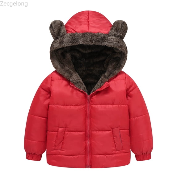 Zecgelong Toddler Boys Girls Winter Coat Bear Ears Hooded Jacket Reversible Wear Thicken Windproof Zipper Warm Outwear