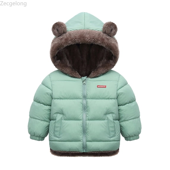 Zecgelong Toddler Boys Girls Winter Coat Bear Ears Hooded With Pocket Jacket Two Sided Wear Fleece Thicken Windproof Zipper Warm Outwear