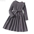 thumbnail image 1 of Zecgelong Toddler Girl Fall Winter Dress Long Sleeve Solid Color Knit Sweater Dress For Kid Little Girl Dresses Skirt Outfits Girls Dresses Size 6-7 Years Gray, 1 of 5