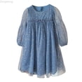 thumbnail image 1 of Zecgelong Toddler Girls Long Sleeve Star Moon Sequin Dress Dance Party Dresses Clothes Girls Birthday Dresses Size 6-7 Years Blue, 1 of 3