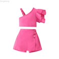 thumbnail image 1 of Zecgelong Toddler Girls One Shoulder Tops And Skirt Solid Color Two Piece Outfit Set Casual Summer Clothes Girls Off Shoulder Top for Girls 18-24 Months, 1 of 5