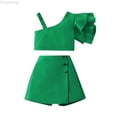 thumbnail image 1 of Zecgelong Toddler Girls One Shoulder Tops And Skirt Solid Color Two Piece Outfit Set Casual Summer Clothes Girls Off Shoulder Top for Girls 18-24 Months, 1 of 2