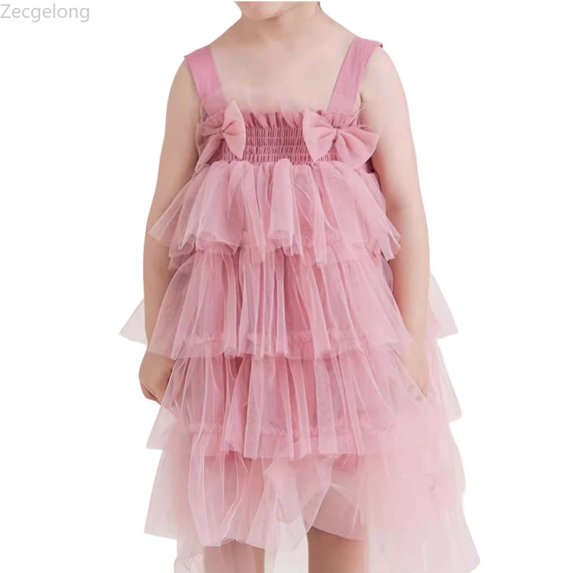 Zecgelong Toddler Girls Sleeveless Holiday Party Bowknot Dress Dance Party Dresses Girls Dress For Kids Size 2-3 Years Pink