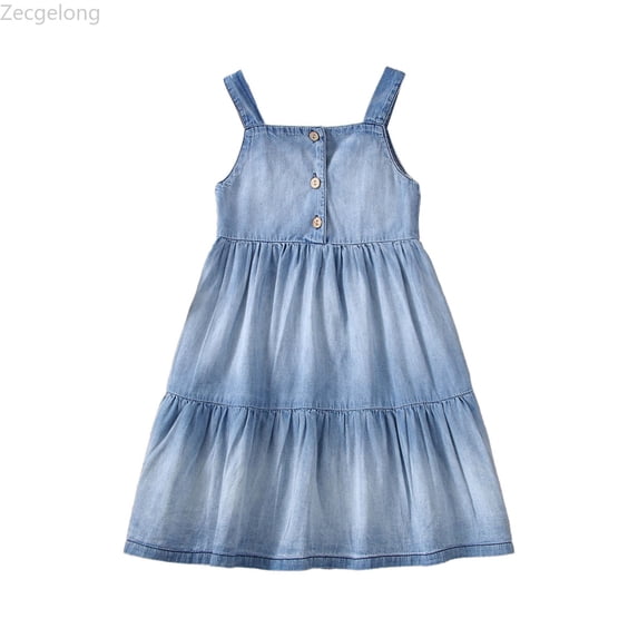Zecgelong Toddler Girls Sleeveless Solid Denim Beach Dress Dance Party Princess Dresses Clothes Girls Dress For Kids Size 18-24 Months Blue