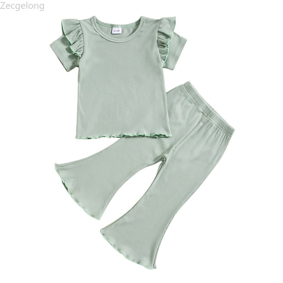 Zecgelong Toddler Girls Summer Short Sleeve Solid Tops And Shorts 2PCS Outfits Clothes Set For Children Clothes Toddler Girls Sets Age 12-18 Months