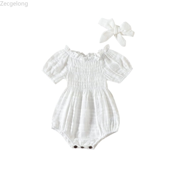 Zecgelong Toddler Girls Summer Style Baby Children Jacquard Stripes Play Outerwear Clothing Headband 2pcs Outfits Girls 2 Piece Sets Age 6-12 Months