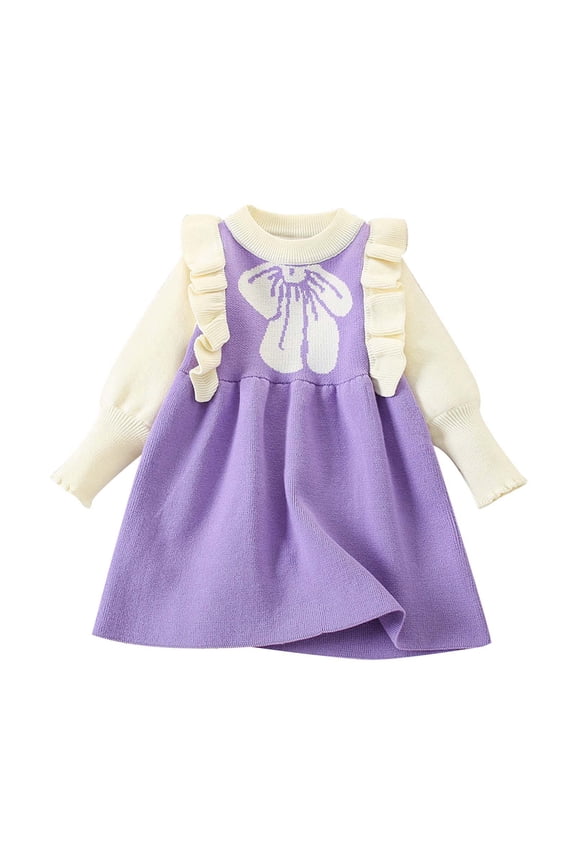 Toddler Girls Warm Ruffle Trim Ribbed Knit Sweater Dress Girls Casual Dresses Size 3-4 Years