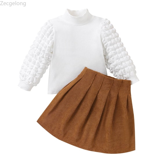 Zecgelong Toddler Girls Winter Long Sleeve Ribbed Tops Skirt 2PCS Outfits Clothes Set Fashion Toddler Girls Sets Age 3-4 Years