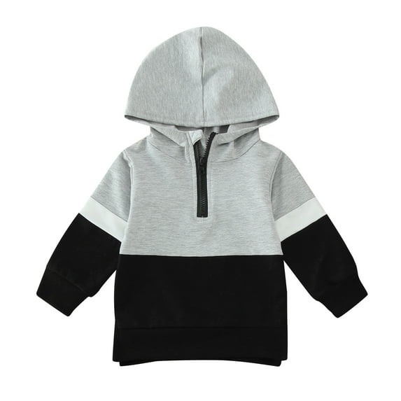 Zecgelong Toddler Hoodies Boys Long Sleeve Quarter Zip Hooded Pullover Sweatshirts,Gray 12-18 Months